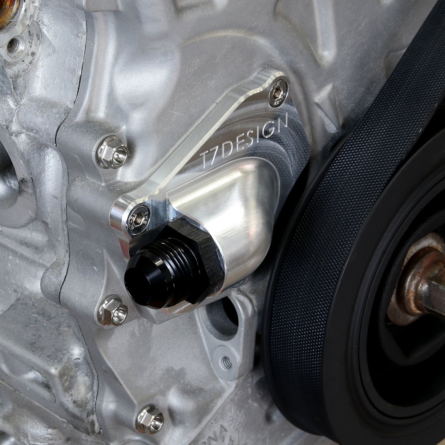 T7Design K20 K24 Timing Chain Tensioner Cover - Oil Drain (Raw)