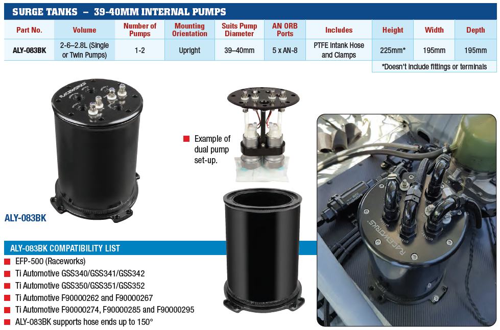 Raceworks Twin Internal Pump 2.7L Surge Tank
