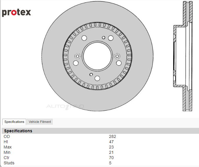 PROTEX DC2 282MM 5 stud Ultra Coated Front Rotors - Sold As PAIR