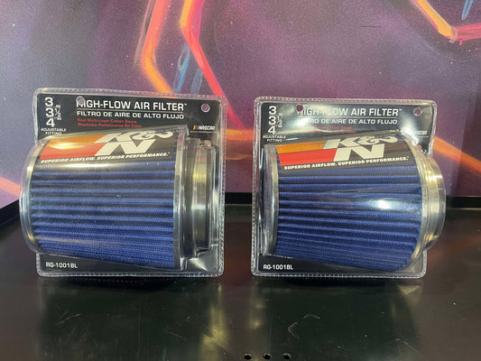 K&N pod filter RG-1001BL Blue Clamp-On Air Filter – Fits 3", 3.5", and 4" Inlets (5.5" Length)