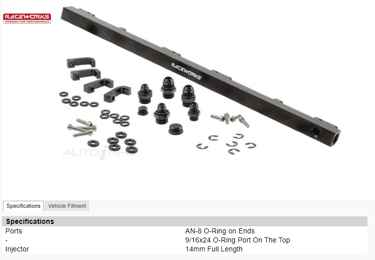 RB30 Alloy Fuel Rail Kit -8 & -6fittings (Black)SUITS RB30E / RB30ET Fuel Rail Kit Suits HOLDEN VL TURBO / R31 SKYLINE