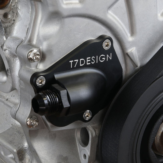 T7Design K20 K24 Timing Chain Tensioner Cover - Oil Drain (Black)