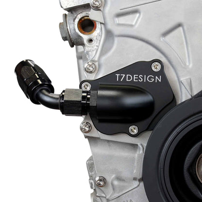 T7Design K20 K24 Timing Chain Tensioner Cover - Oil Drain (Black)