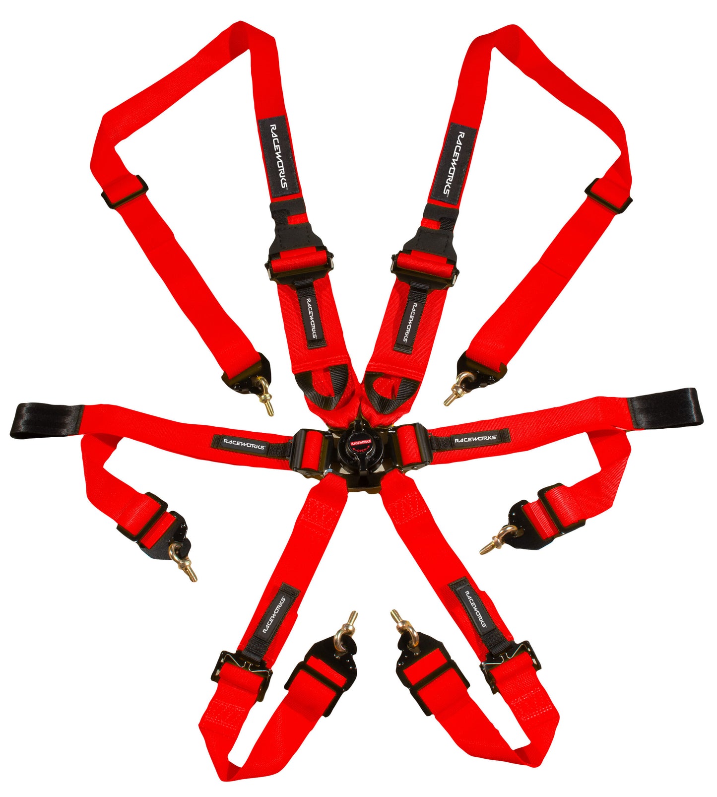 Red 6point Cam Lock Harness, FIA Approved, HANS 2-3in Belts, SHE
