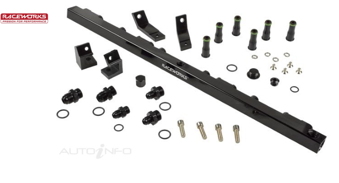 RACEWORKS BILLET Fuel Rail to Suit EF/EL/AU/BA/BF Ford Falcon INTECH & BARRA Turbo 6cyl (Black)